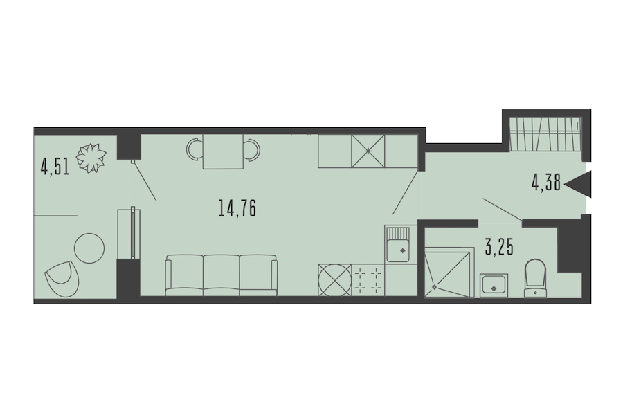 Квартира студия 23.74 м², 3/5 эт., Комплекс апартаментов «Bereg. Курортный»